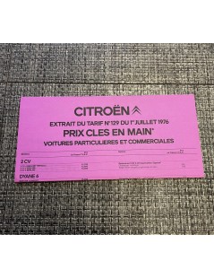 Brochure Citroen Extrait du tarif N°129 1 juillet 1976